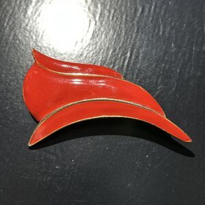 Vintage 2-1/2” Red Enamel Gold Tone Art Deco Brooch
